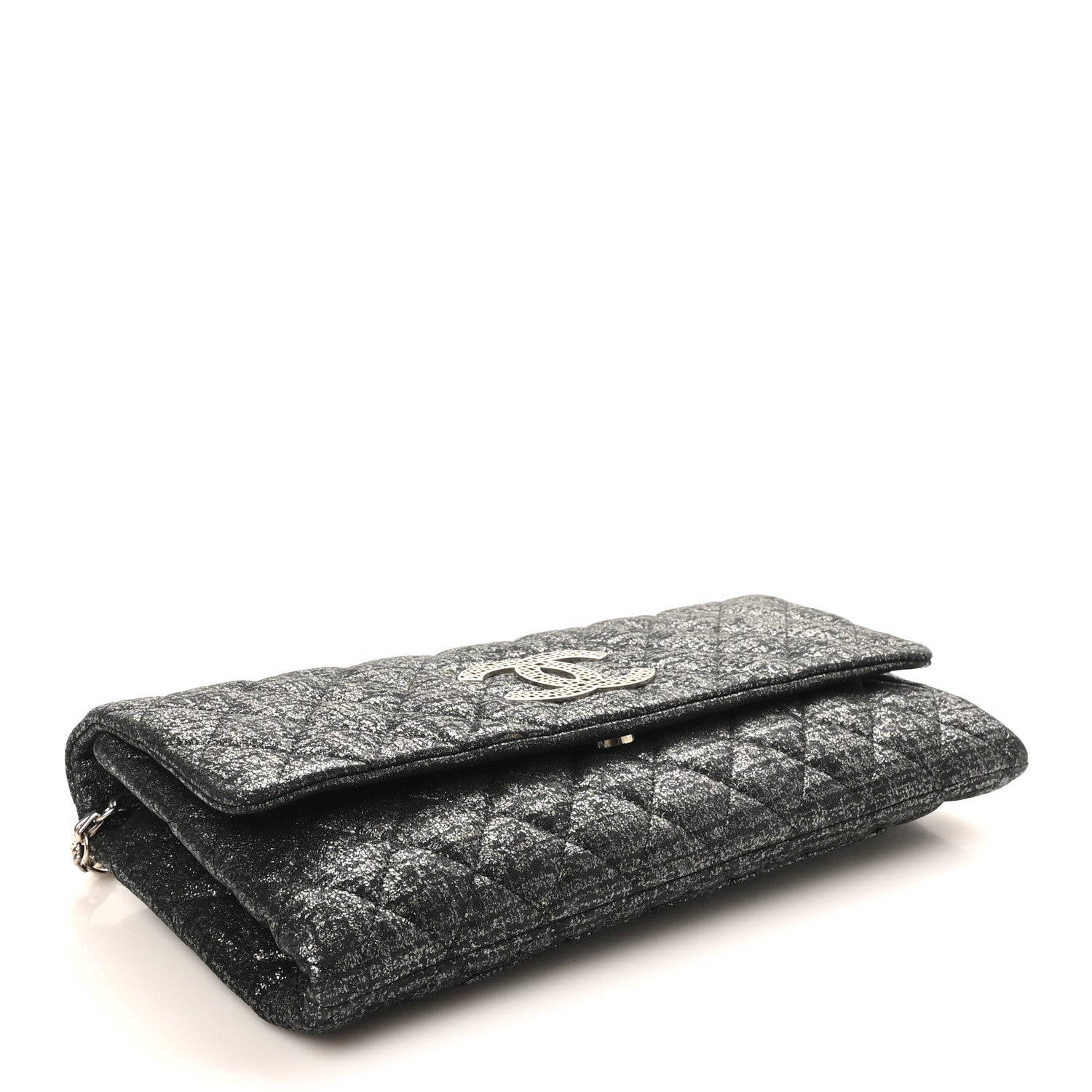 Chanel Glitter Fabric Quilted Flap Clutch With Butterfly Chain Black 4 of 10