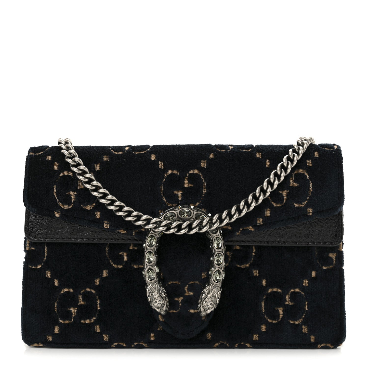 Gucci Velvet GG Monogram Super Mini Dionysus Shoulder Bag Blue Beige Black 1 of 9
