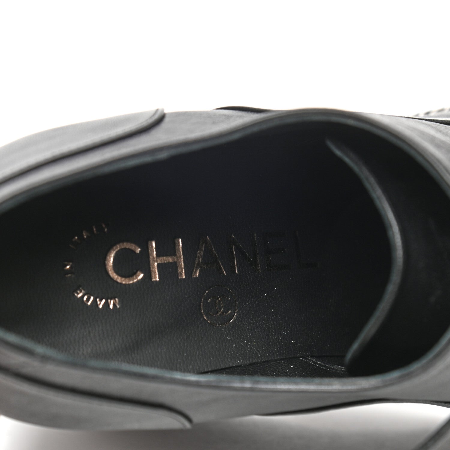 Chanel Metallic Lambskin Grosgrain Cap Toe Lace Up Wedge Booties 37 Black 7 of 7