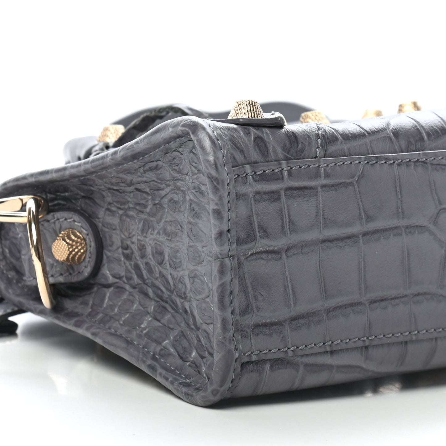 Calfskin Crocodile Embossed Giant 12 Gold Hardware Mini City Gris Beton