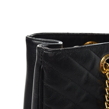 Saint Laurent Grain De Poudre Matelasse Chevron Monogram Shopping Bag Black 12 of 16