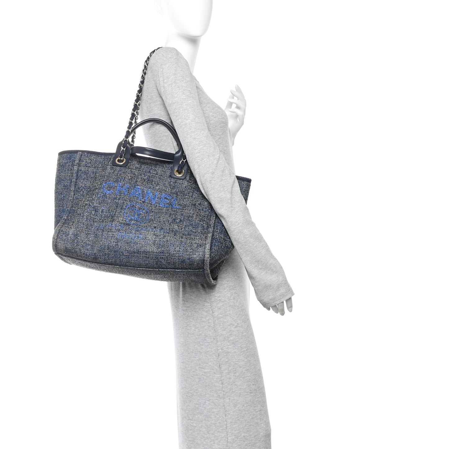 Lurex Canvas Medium Deauville Tote Navy Blue