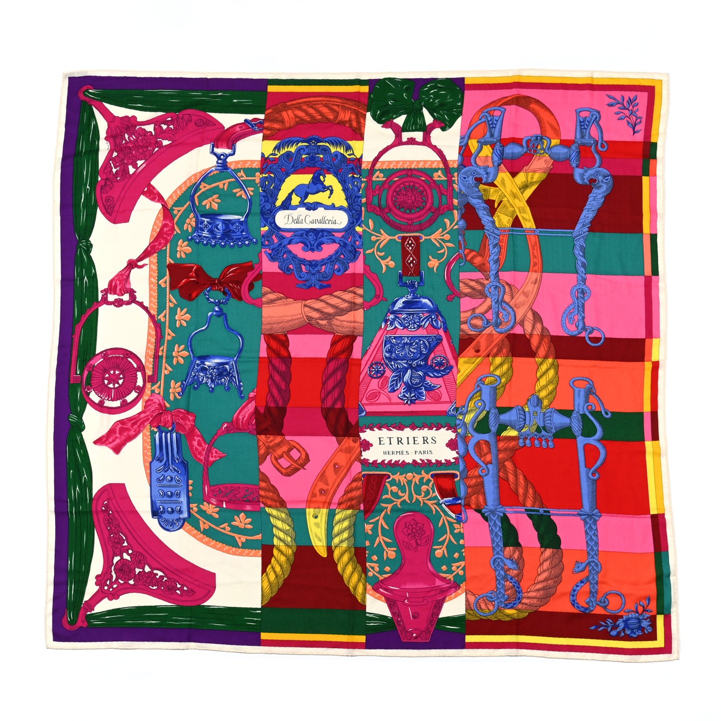 Cashmere Silk Cavalleria D'Etriers Shawl 140 Rose Vert Rouge