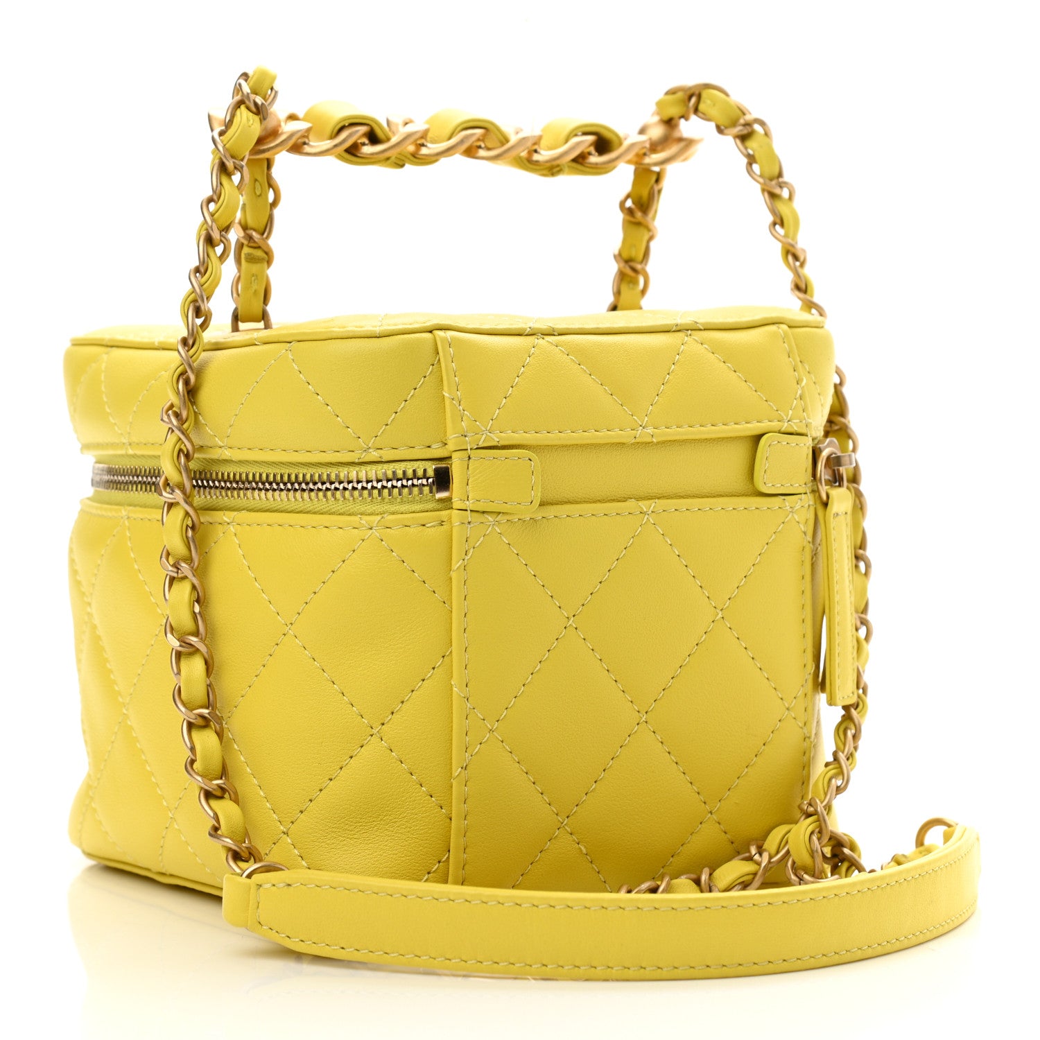 Chanel Calfskin Quilted Small Vanity Case With Chain Yellow 3 of 10