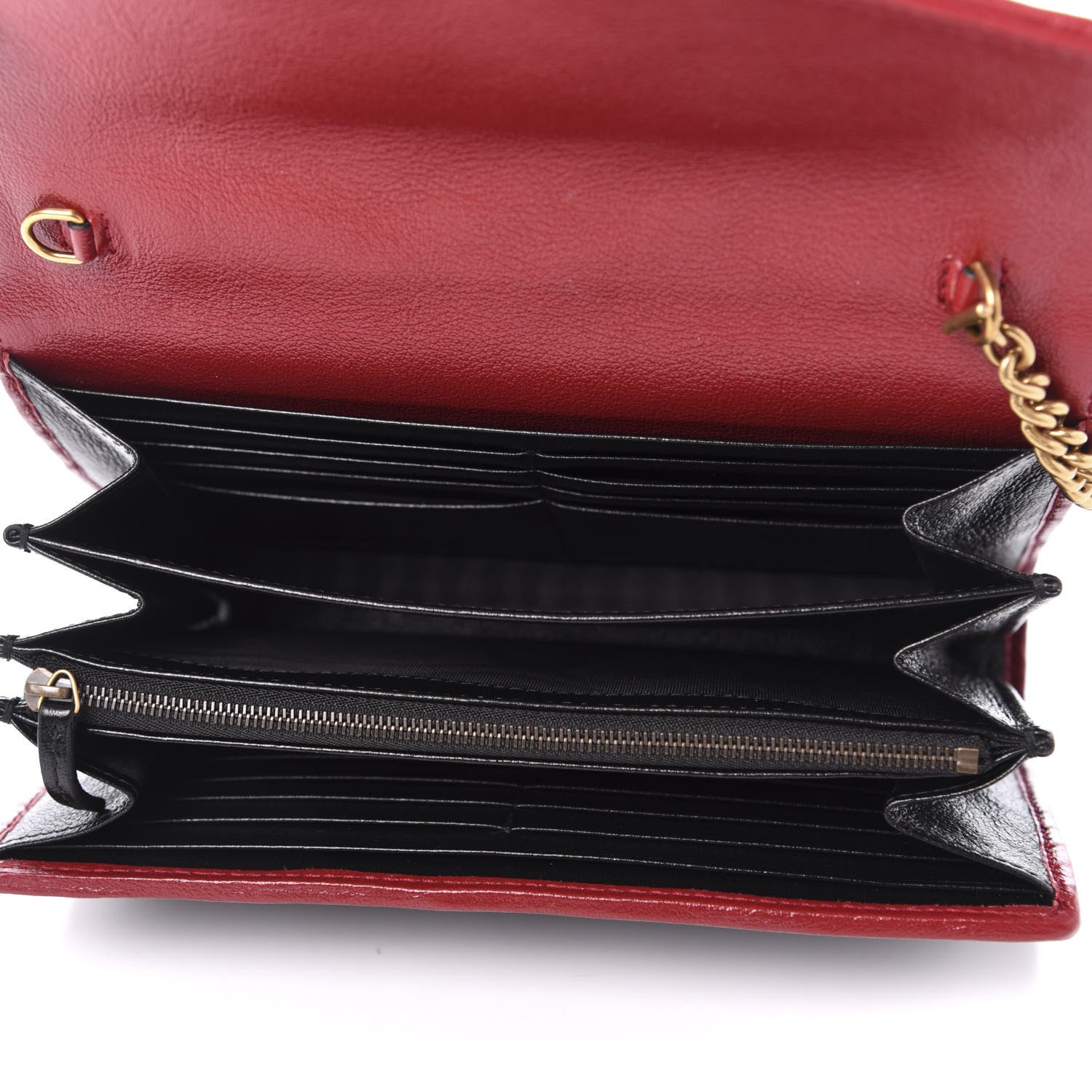Gucci Vintage Effect Calfskin Matelasse Diagonal Torchon GG Marmont Chain Wallet Black Romantic Cherry 5 of 9
