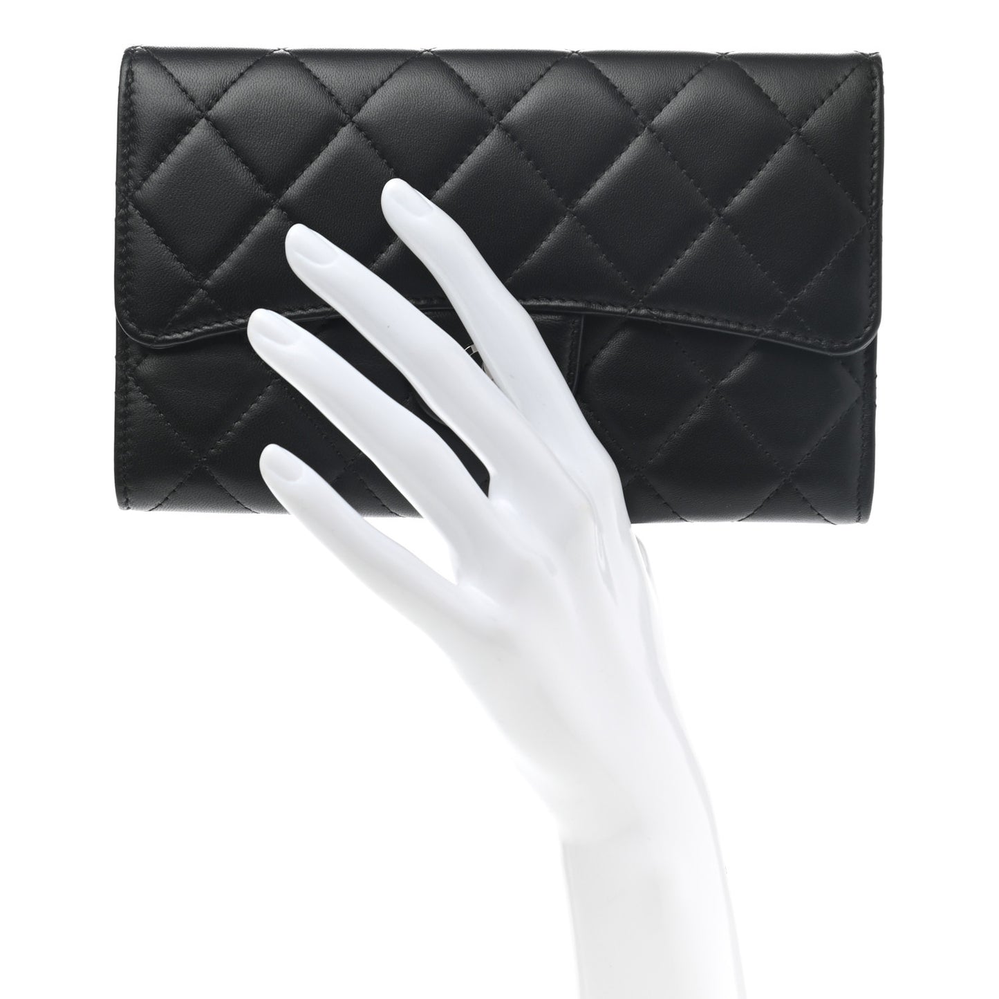 Lambskin Quilted Large Flap Wallet Black