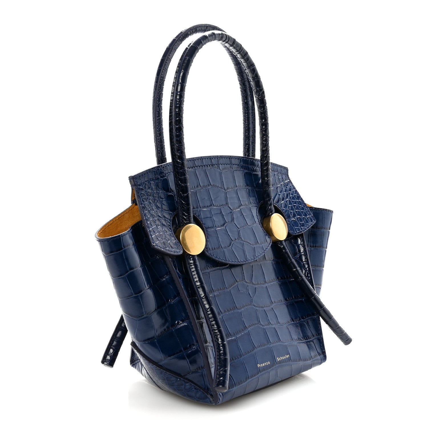 Proenza Schouler Calfskin Crocodile Embossed Small Pipe Bag Blue 3 of 9