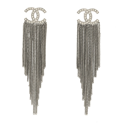 Chanel Baguette Crystal CC Chain Drop Earrings Silver 1 of 4
