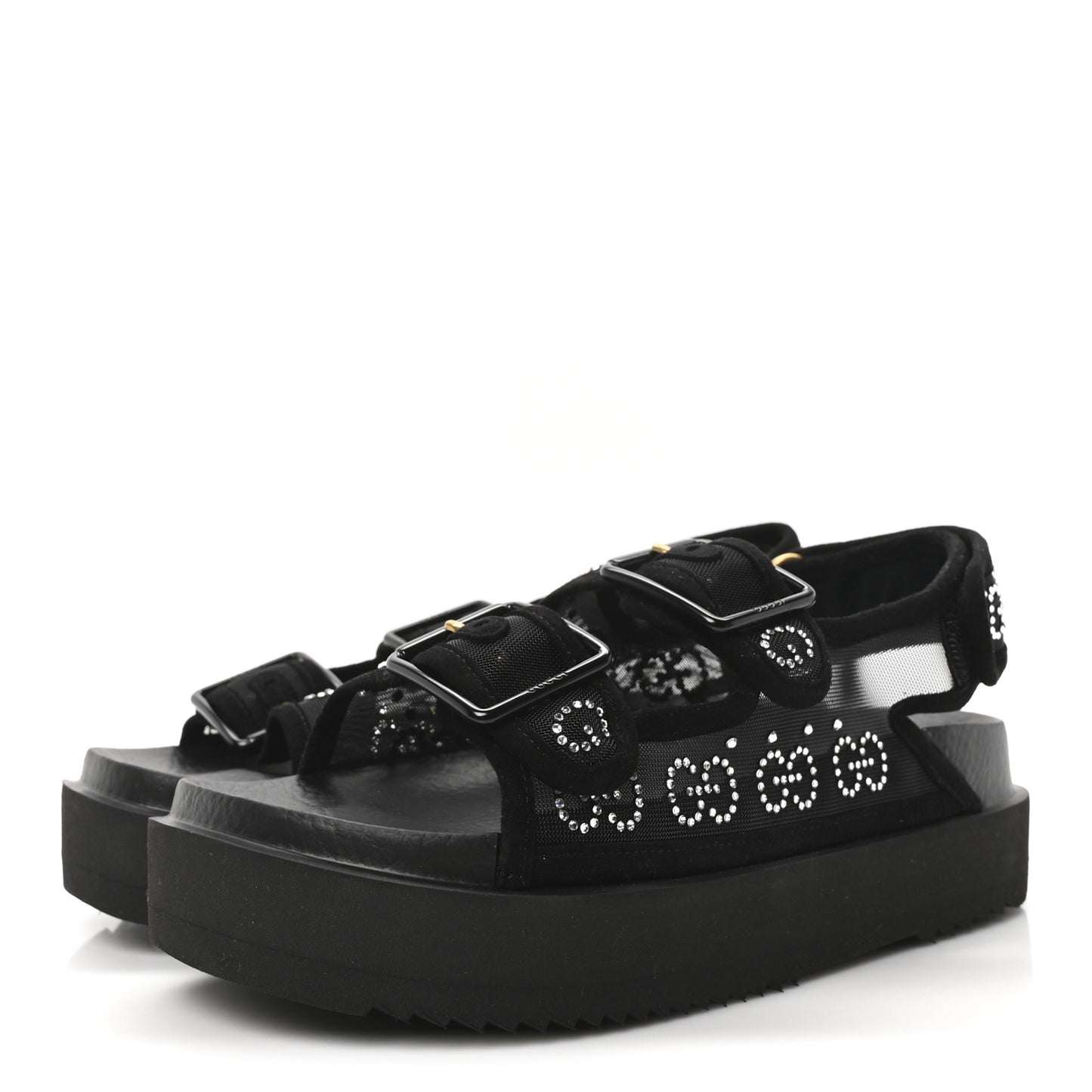 Tela Retino Kid Scamosciato Crystal GG Monogram Womens Dad Sandals 36 Black