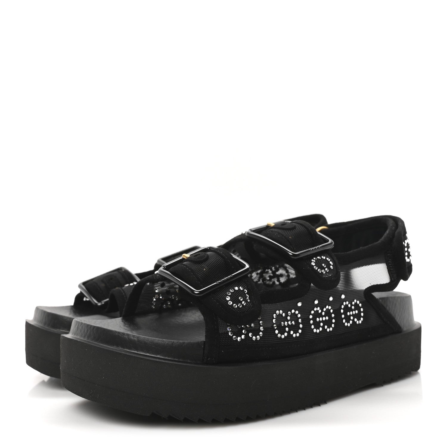 Gucci Tela Retino Kid Scamosciato Crystal GG Monogram Womens Dad Sandals 36 Black 4 of 8