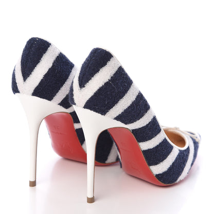 Christian Louboutin Sponge Fabric Shiny Nappa Decollete Spa 100 Pumps 36 Navy White 4 of 8