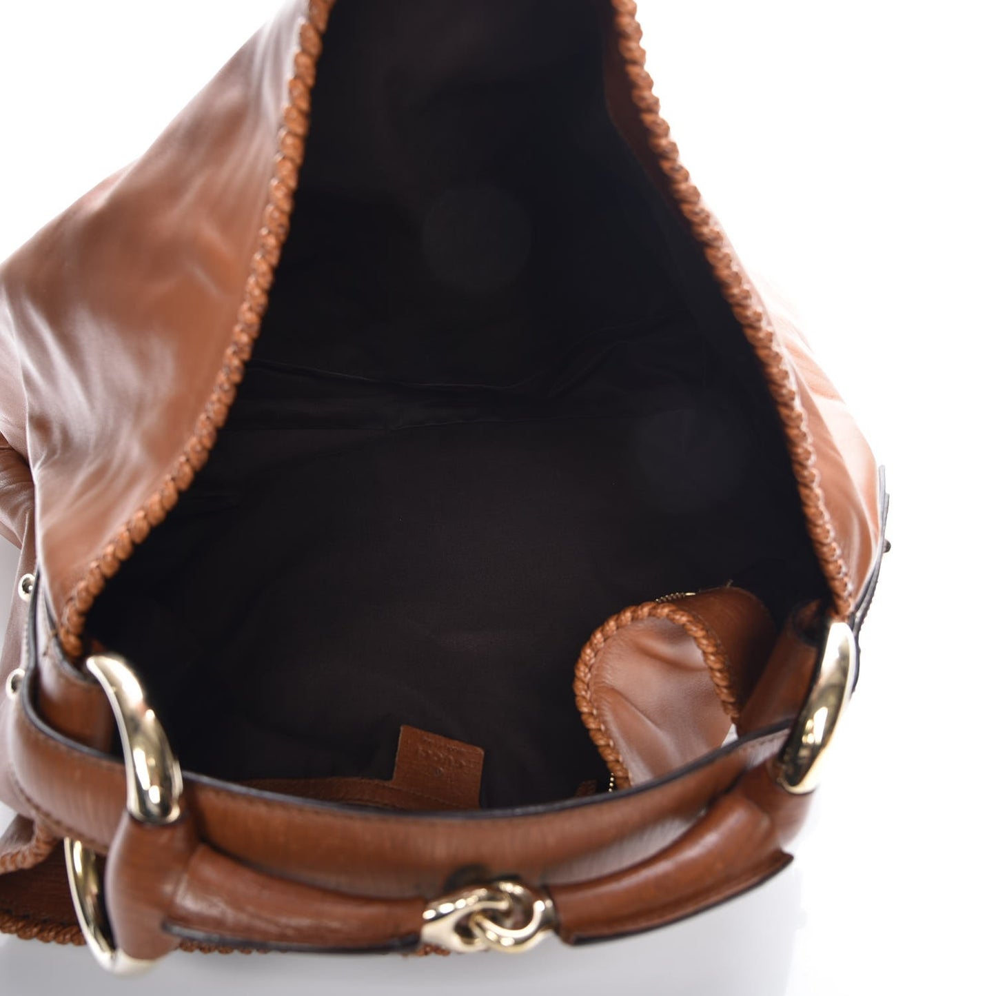 Calfskin Large Horsebit Chain Hobo Brown