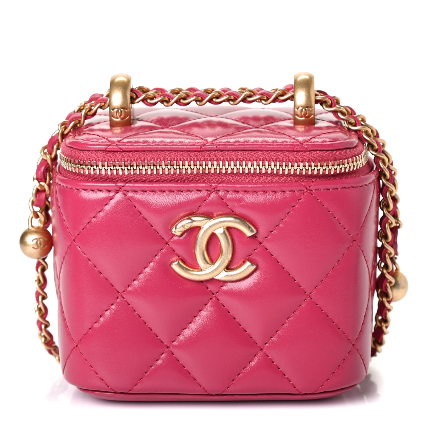 Calfskin Quilted Mini Perfect Fit Vanity Case With Chain Pink