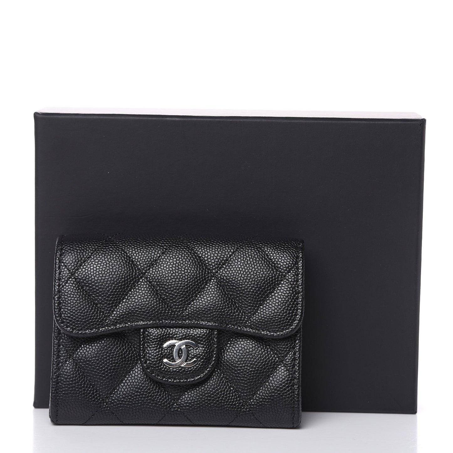 Caviar Quilted Flap Card Holder Wallet Black