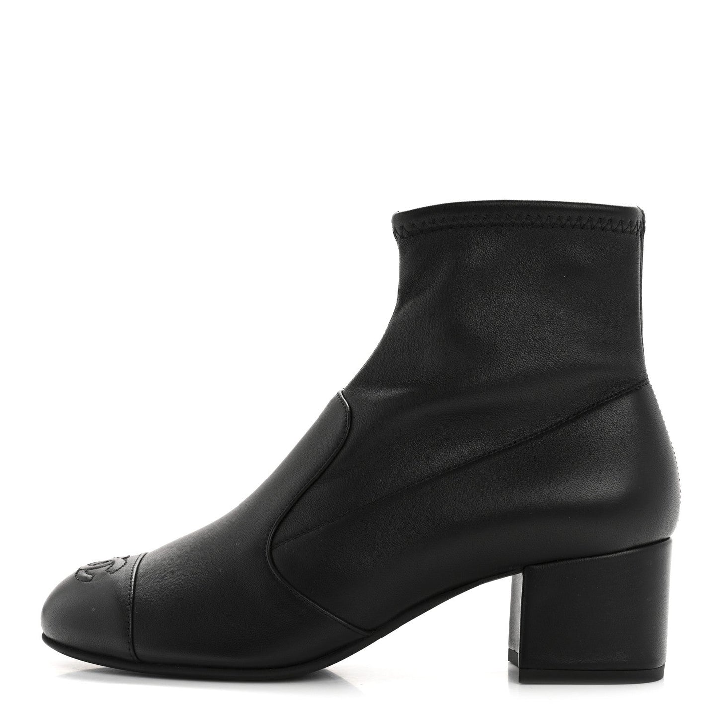 Stretch Lambskin Cap Toe CC Short Boots 38 Black