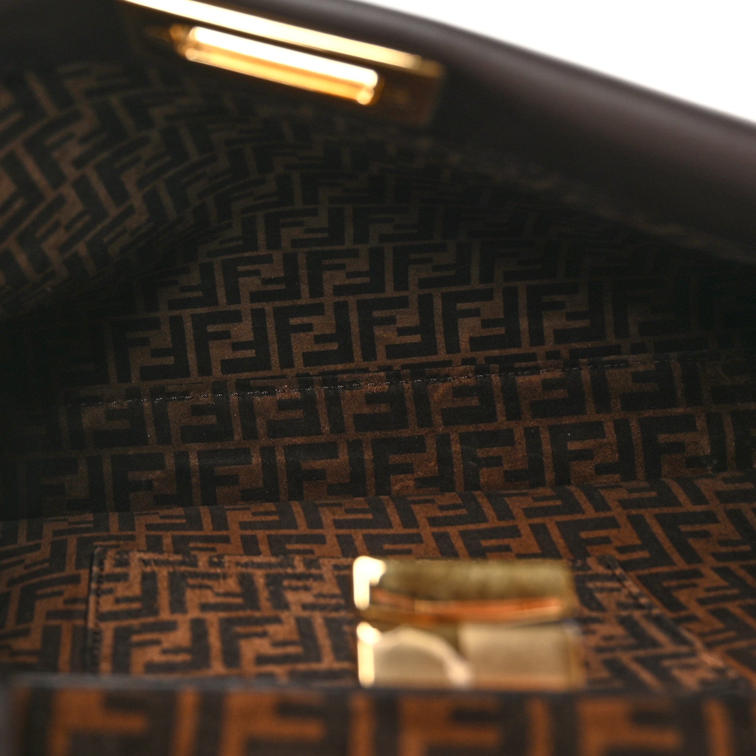 Fendi Vitello Seta Suede FF Mini Peekaboo Iconic Satchel Chocolate Sigaro Marrone 5 of 10