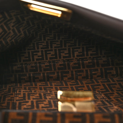 Fendi Vitello Seta Suede FF Mini Peekaboo Iconic Satchel Chocolate Sigaro Marrone 5 of 10