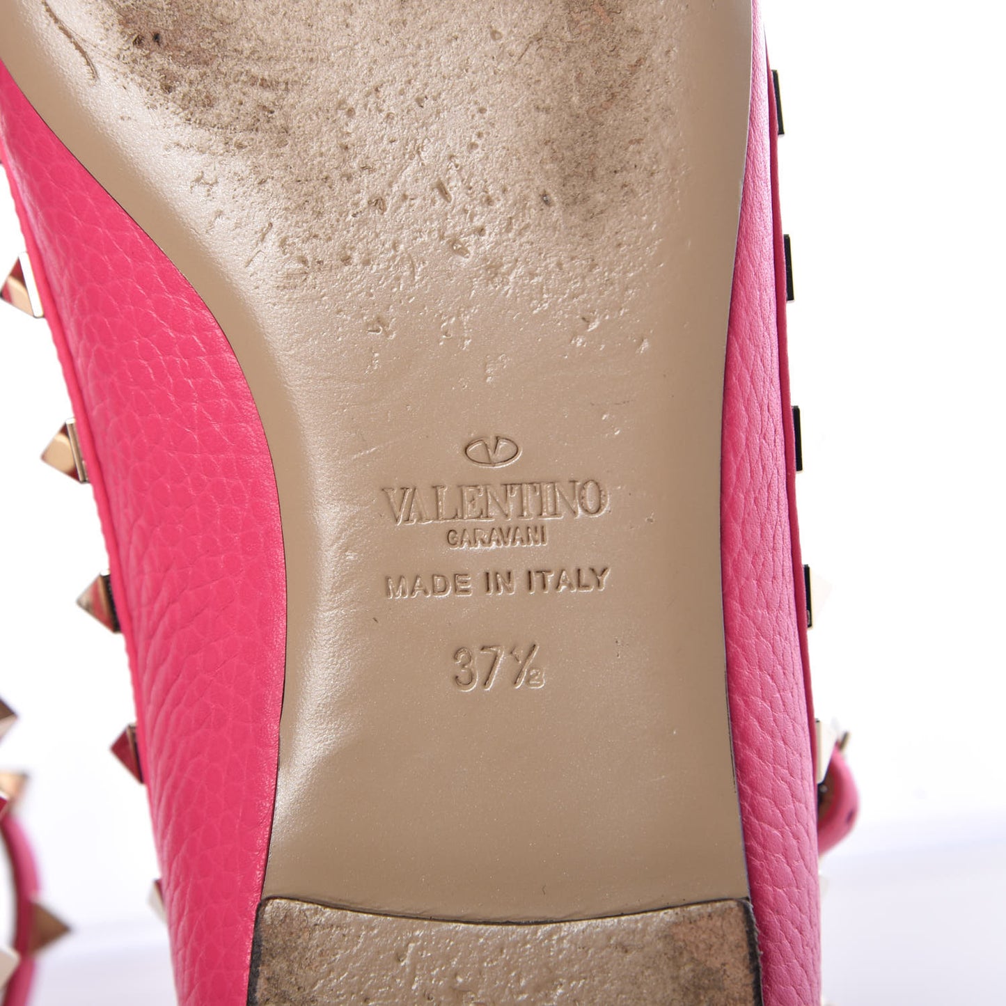 Pebbled Calfskin Rockstud Cage Ballerina Flats 37.5 Peony
