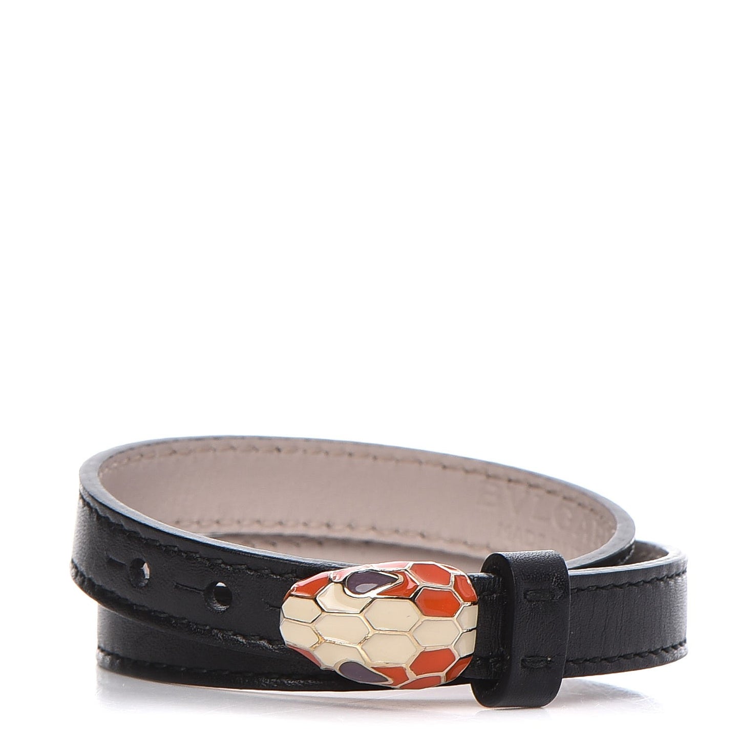 Calfskin Serpenti Forever Double Coil Bracelet Black