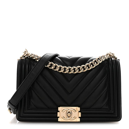 Chanel Calfskin Chevron Quilted Medium Boy Flap Black 1 of 11