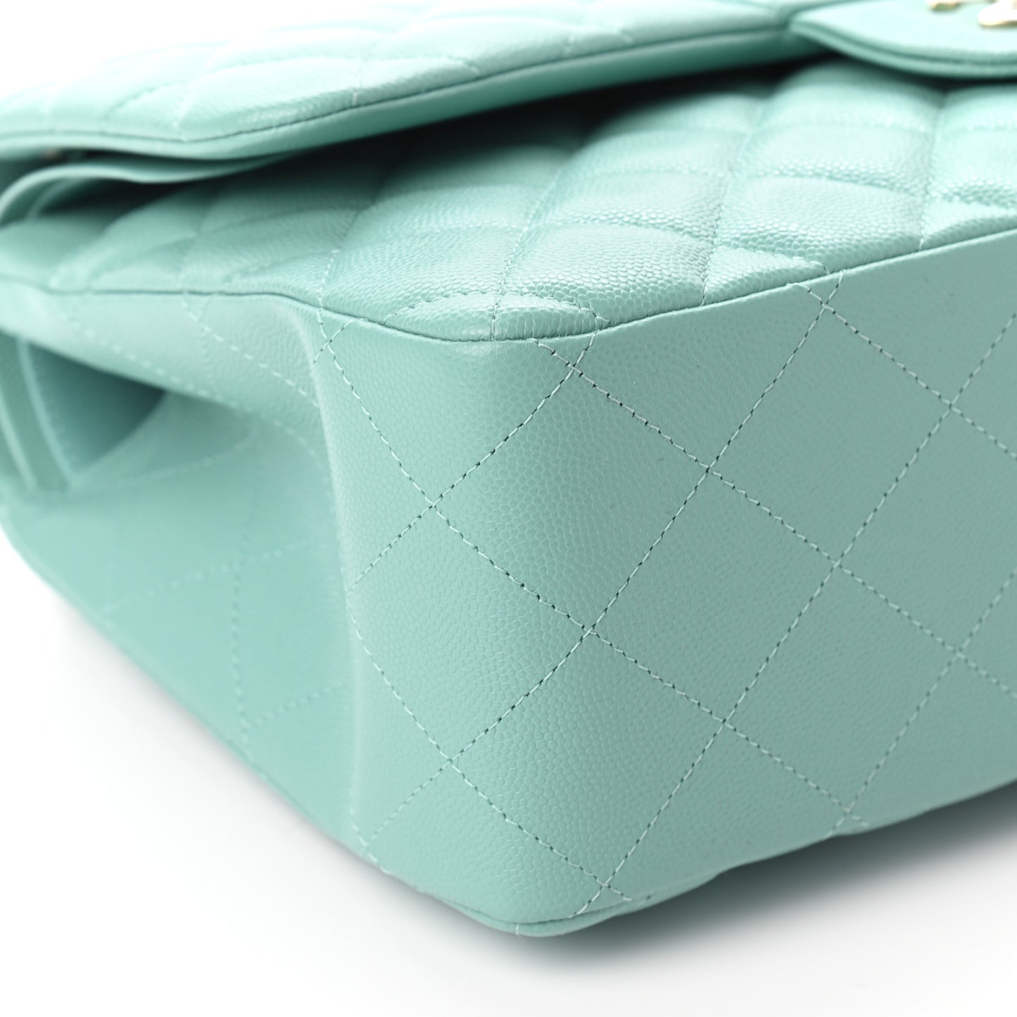 Caviar Quilted Jumbo Double Flap Light Green