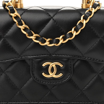 Chanel Lambskin Quilted Top Handle Flap Coin Purse With Chain Black 9 of 14