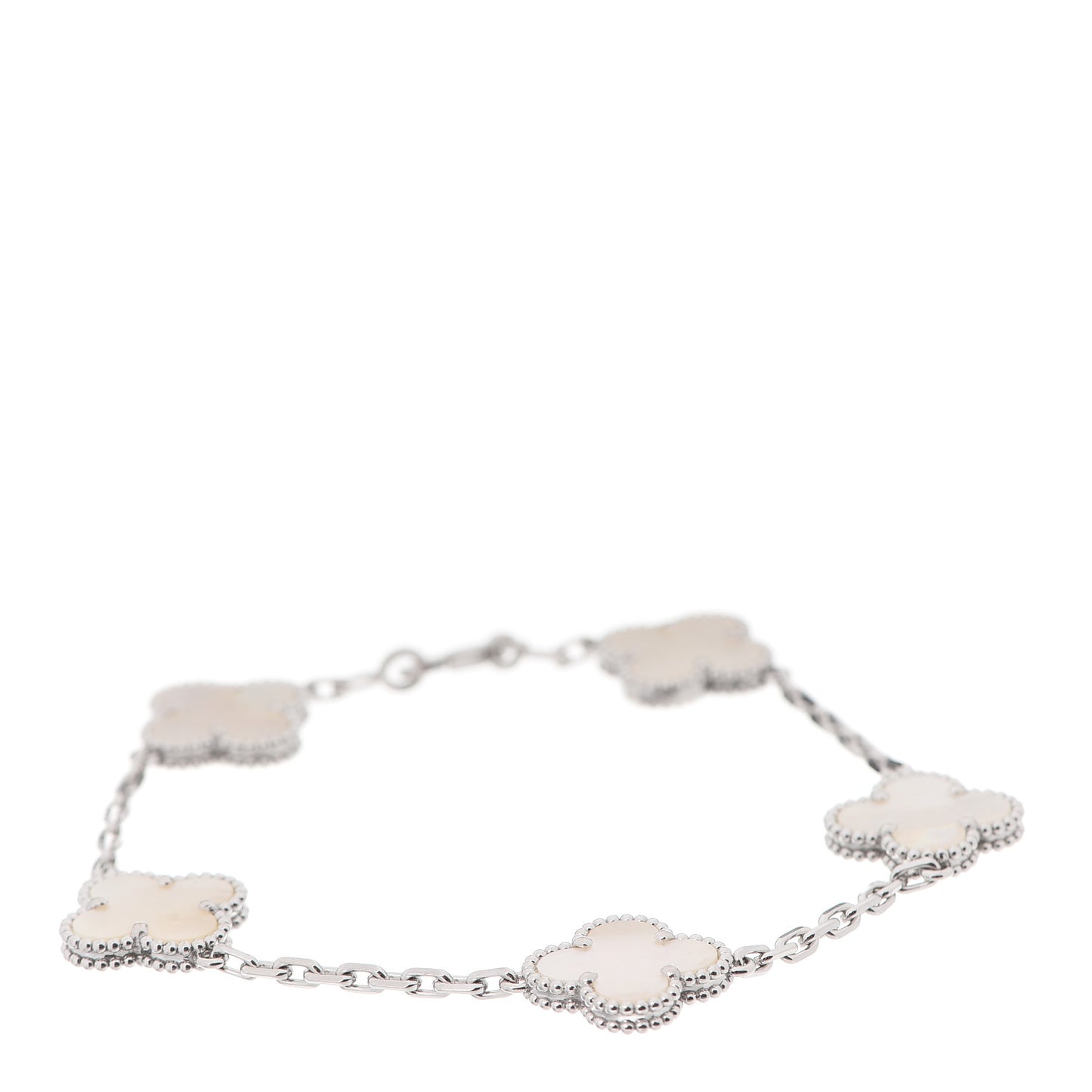 18K White Gold Mother of Pearl 5 Motifs Vintage Alhambra Bracelet