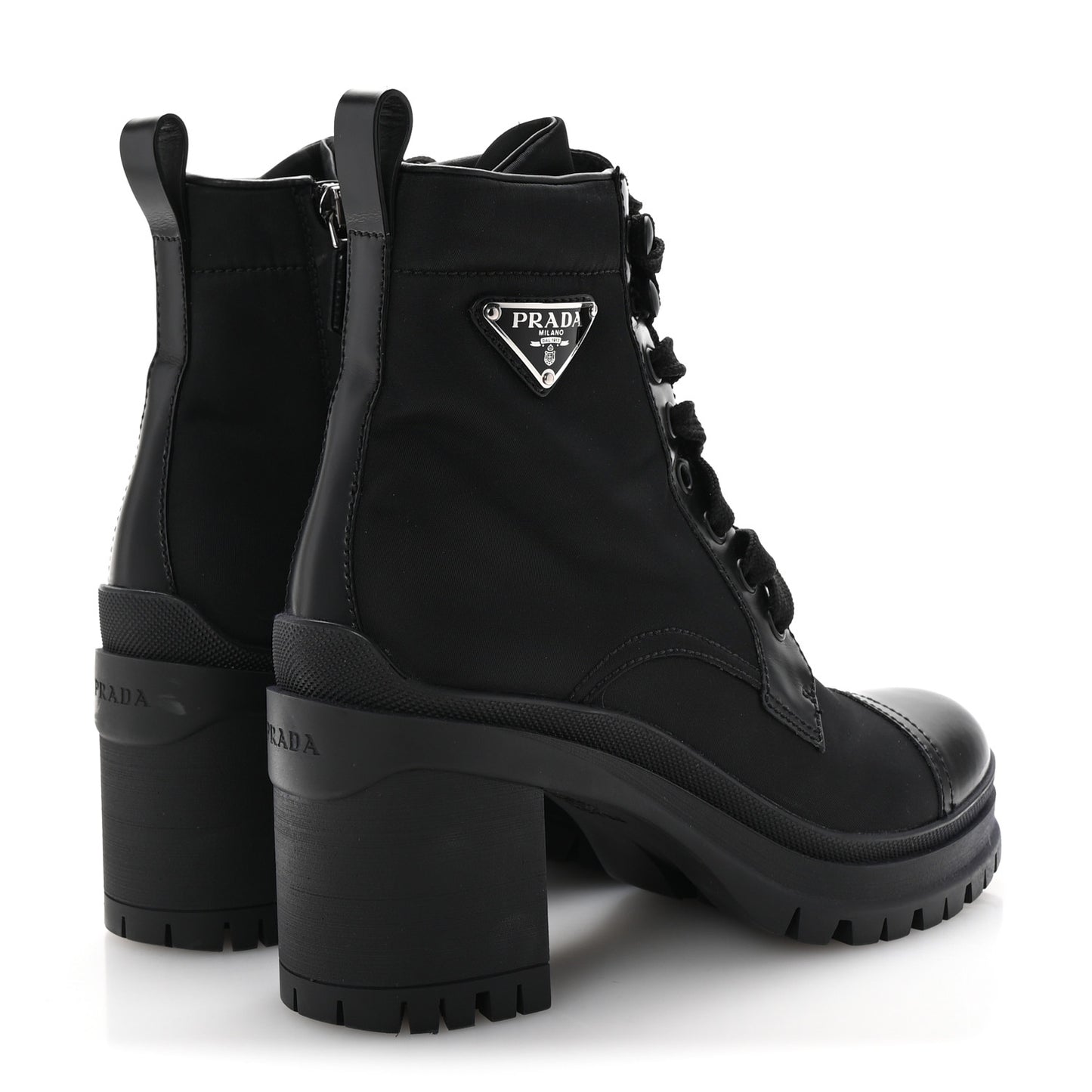 Spazzolato Re-Nylon Metal Triangle Logo Lace Up 55mm Ankle Boots 35.5 Black