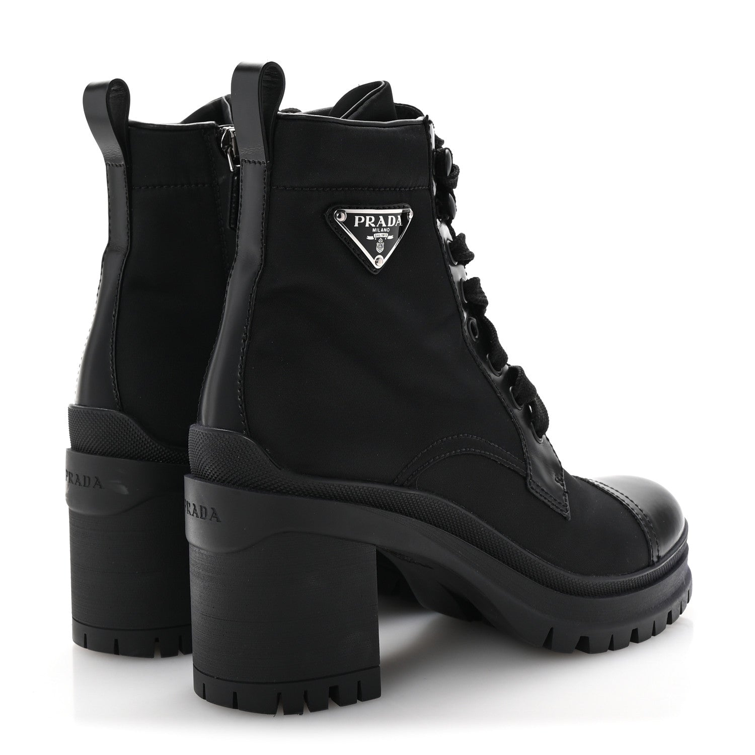 Prada Spazzolato Re-Nylon Metal Triangle Logo Lace Up 55mm Ankle Boots 35.5 Black 5 of 10