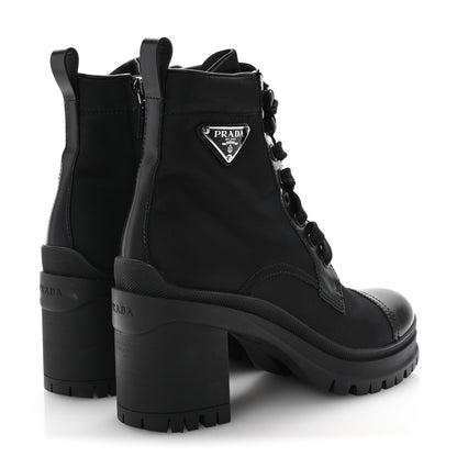 Prada Spazzolato Re-Nylon Metal Triangle Logo Lace Up 55mm Ankle Boots 35.5 Black 5 of 10