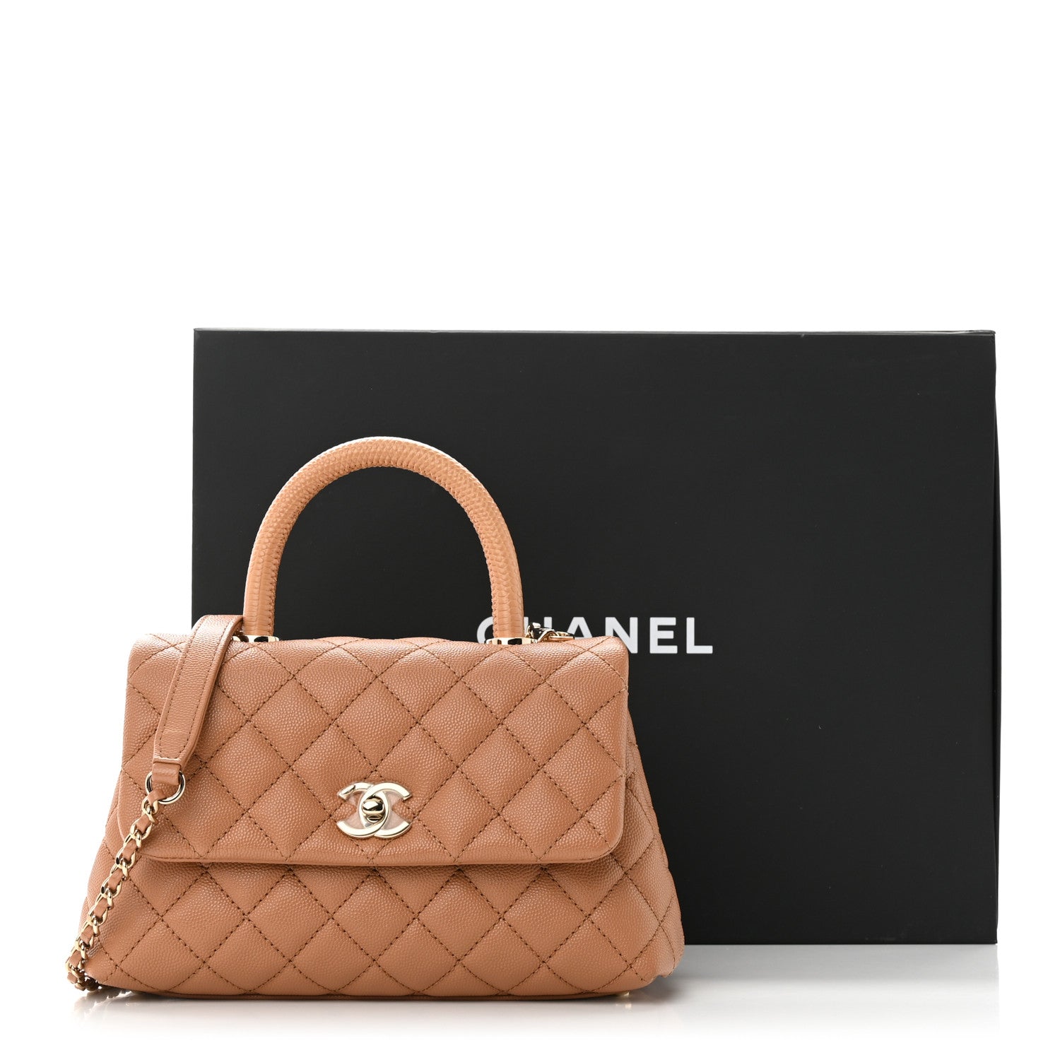 Chanel Caviar Quilted Lizard Embossed Mini Coco Handle Flap Brown 3 of 11