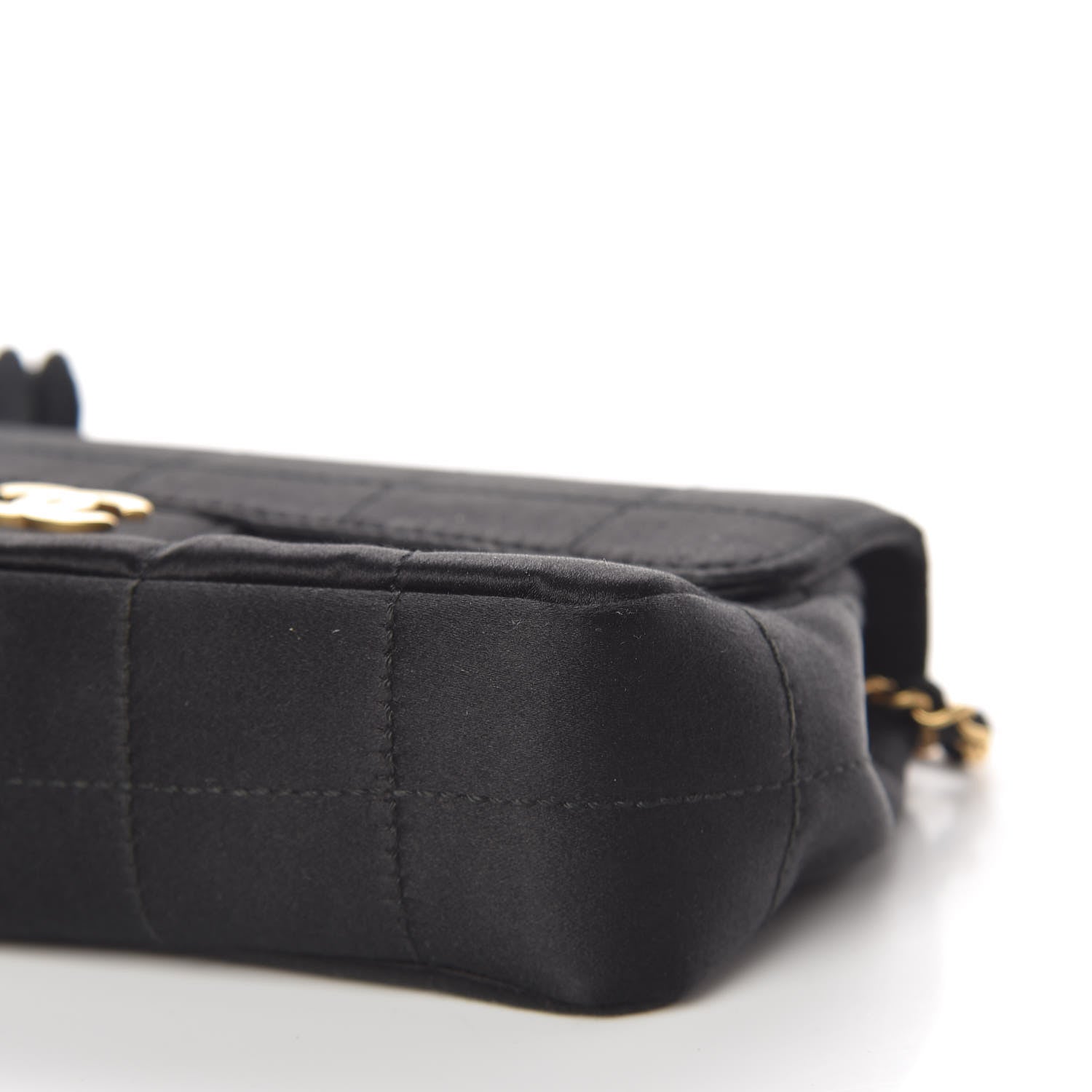 Chanel Satin Chocolate Bar Quilted Camellia Rectangular Mini Flap Black 10 of 12