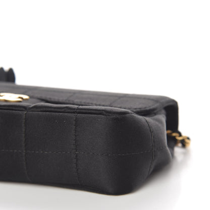 Chanel Satin Chocolate Bar Quilted Camellia Rectangular Mini Flap Black 10 of 12
