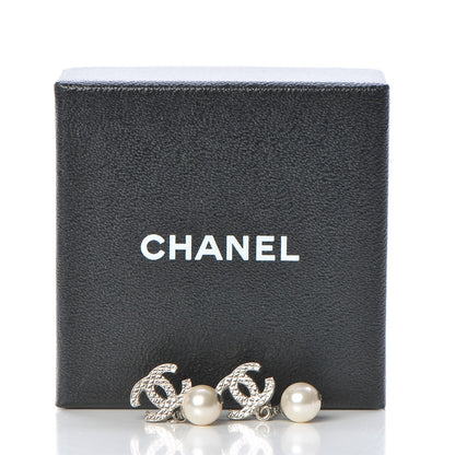 Chanel Pearl CC Drop Earrings Silver 5 of 5
