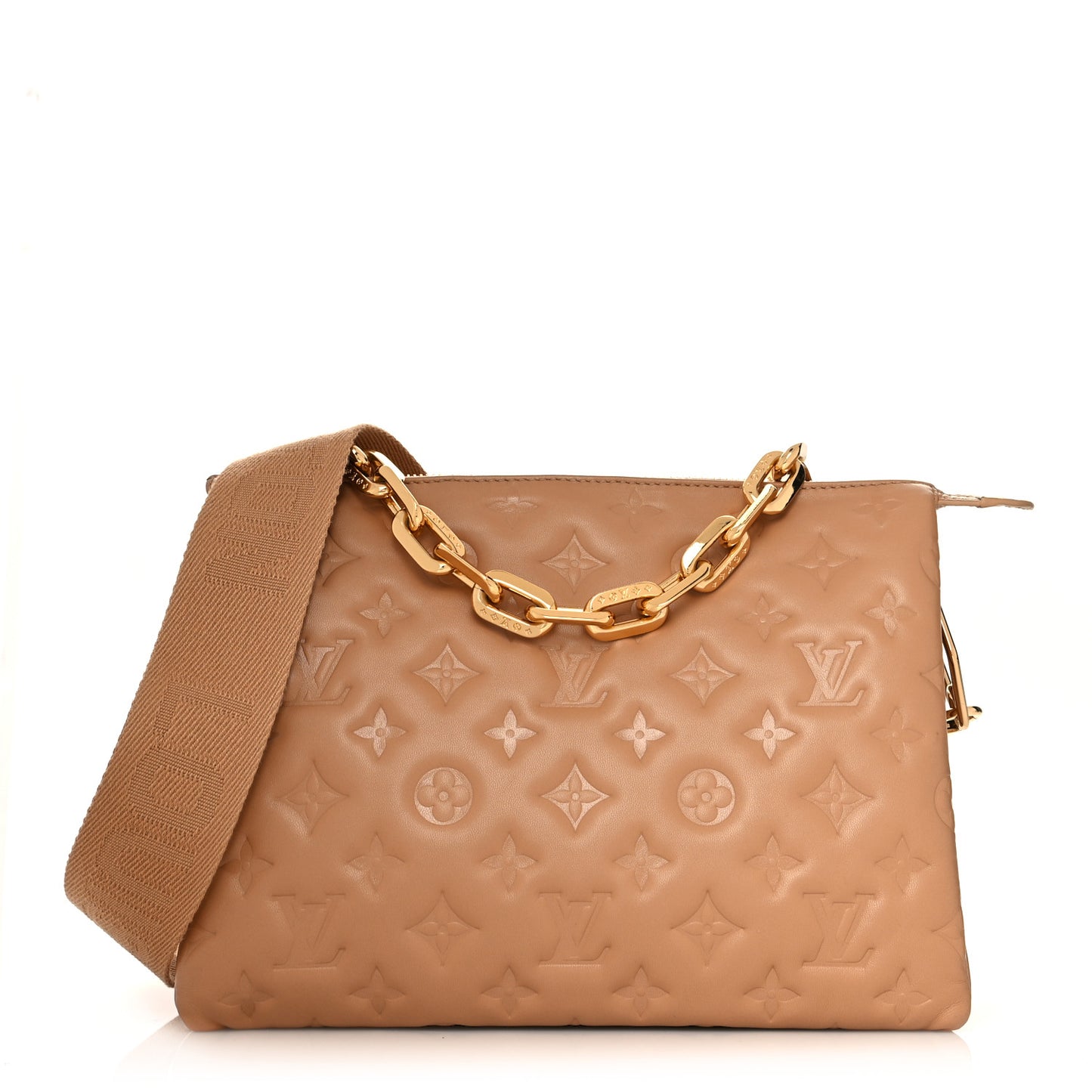 Lambskin Embossed Monogram Coussin PM Camel