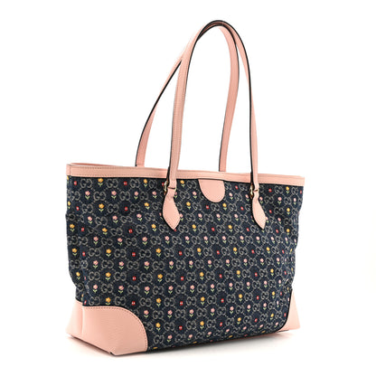 Gucci New Denim Dollar Calfskin Floral GG Monogram Medium Ophidia Shopping Tote Blue Tea Multicolor Powder Pink 3 of 13