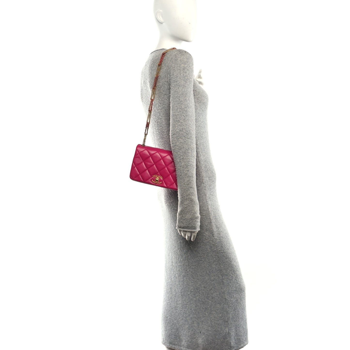Lambskin Quilted On And On Small Chain Flap Fuchsia