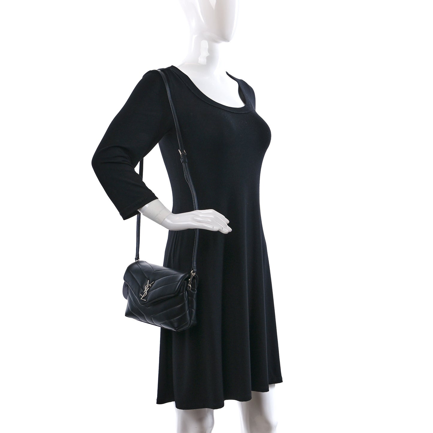 Calfskin Y Quilted Monogram Toy Loulou Crossbody Bag Black