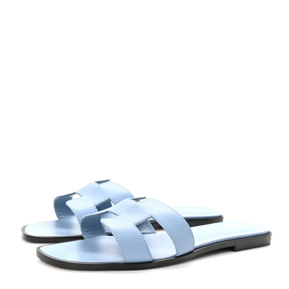 Hermes Box Calfskin Oran Sandals 40.5 Light Bleu 4 of 10
