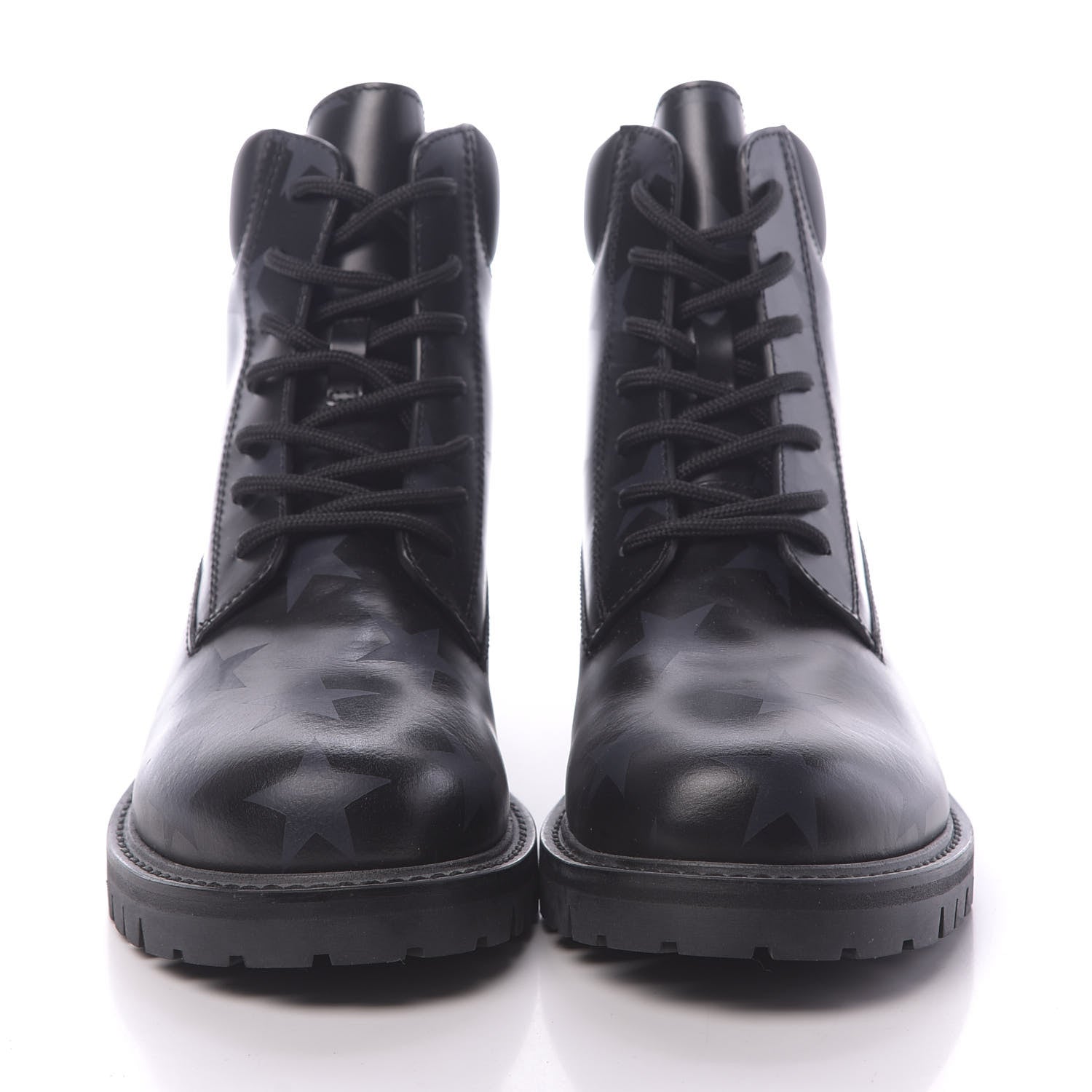 Valentino Garavani Calfskin Hologram Star Print Combat Boots 37.5 Black Marine 2 of 8