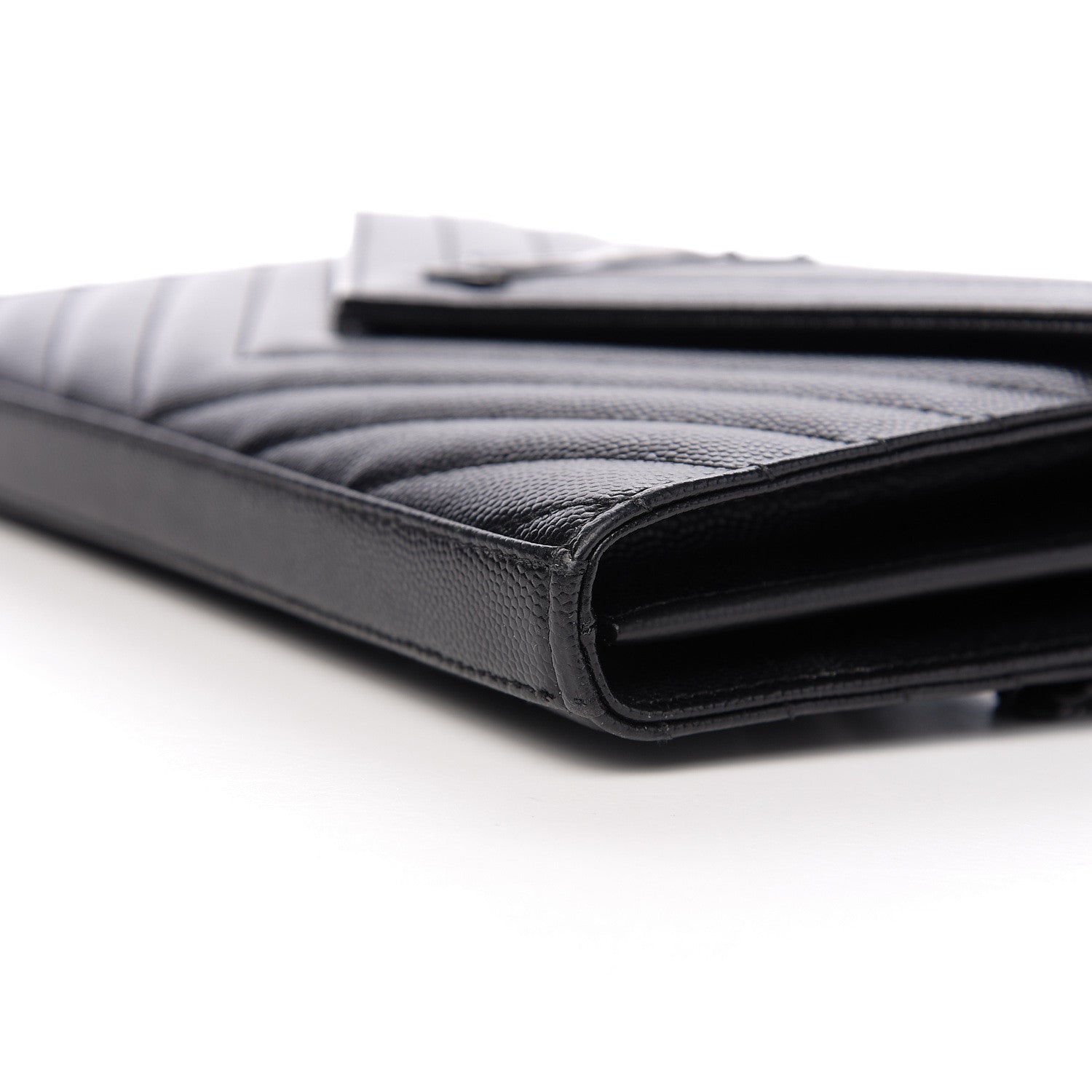 Saint Laurent Grain De Poudre Matelasse Chevron Monogram Chain Wallet Black 7 of 8