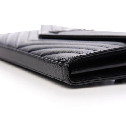 Saint Laurent Grain De Poudre Matelasse Chevron Monogram Chain Wallet Black 7 of 8