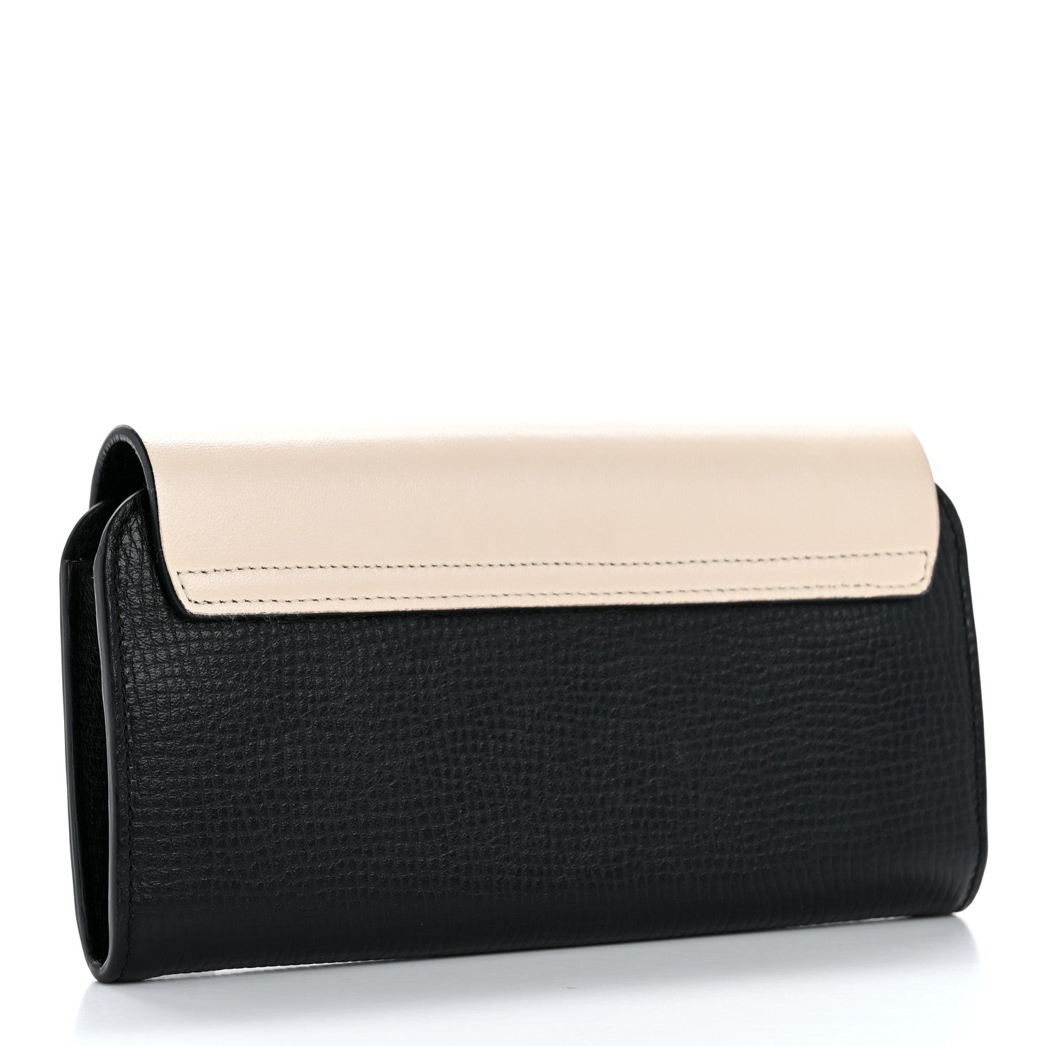 Chloe Grained Calfskin Lambskin Drew Long Wallet with Flap Black Powder Beige 3 of 9