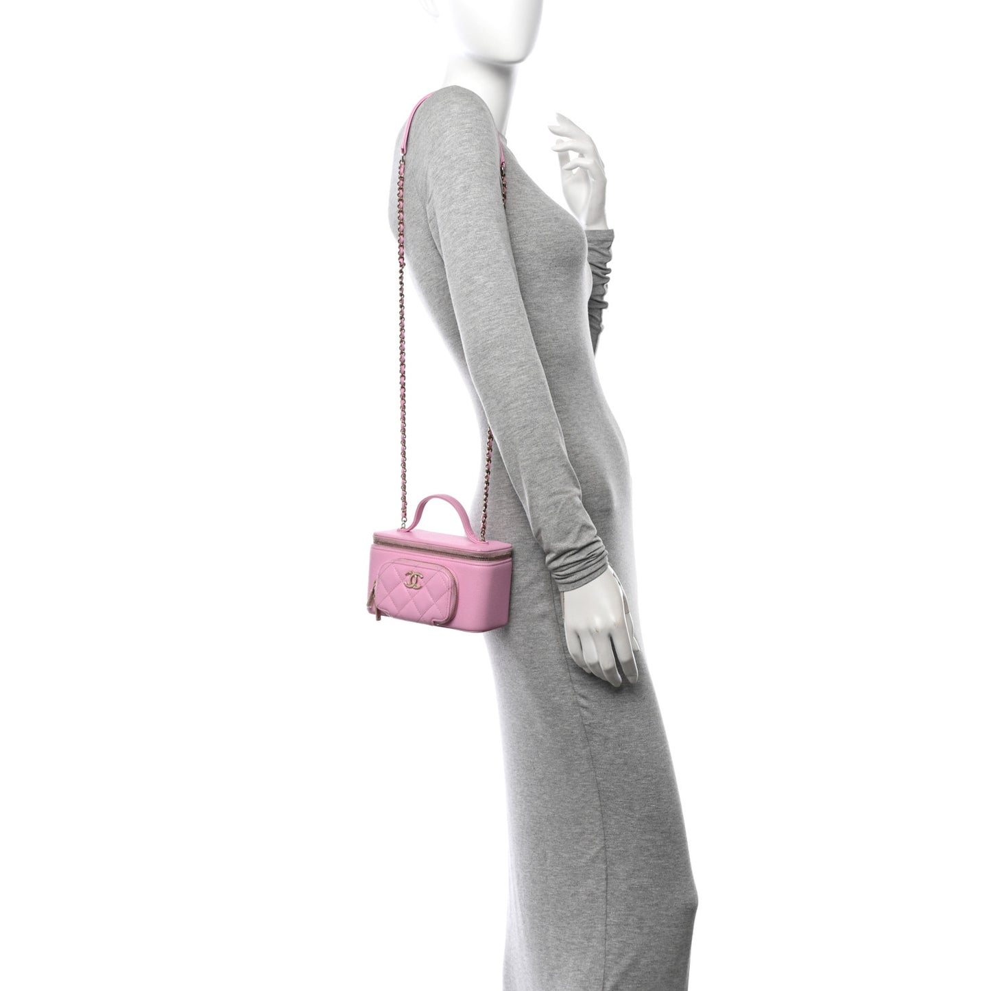 Caviar Quilted Top Handle Pocket Vanity Case Lilac