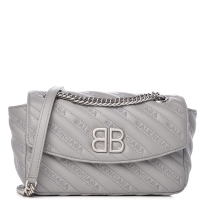 Balenciaga Calfskin Logo Matelasse S BB Round Shoulder Bag Gris Haussmannien 1 of 7
