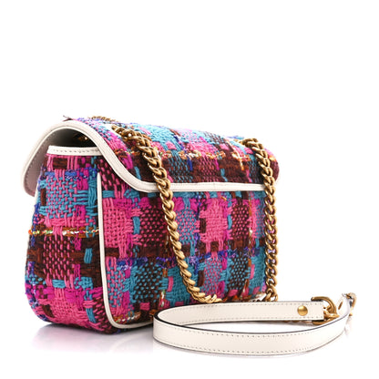 Gucci Tweed Calfskin Spicy Check Small GG Marmont Shoulder Bag Pink Multicolor Mystic White 3 of 11