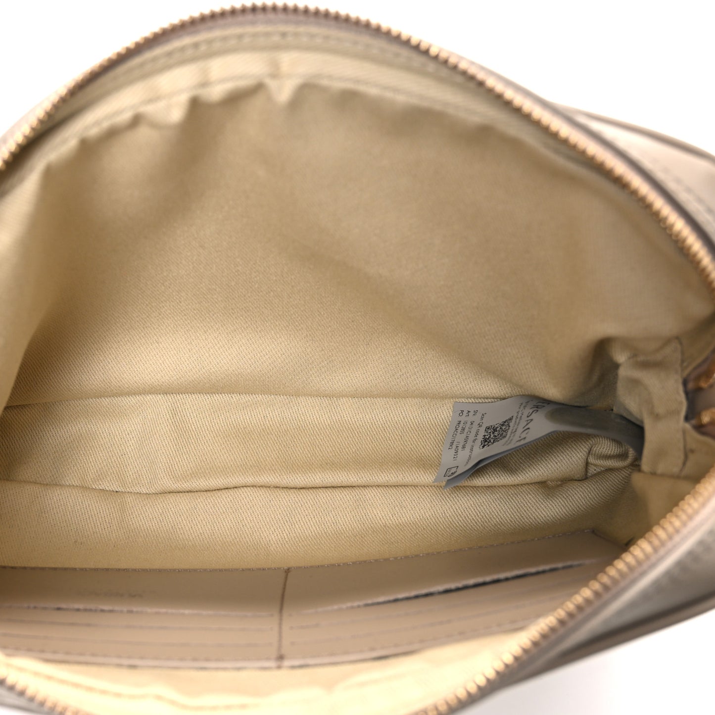 Fabric Jacquard Calfskin Barocco Wristlet Pouch Beige