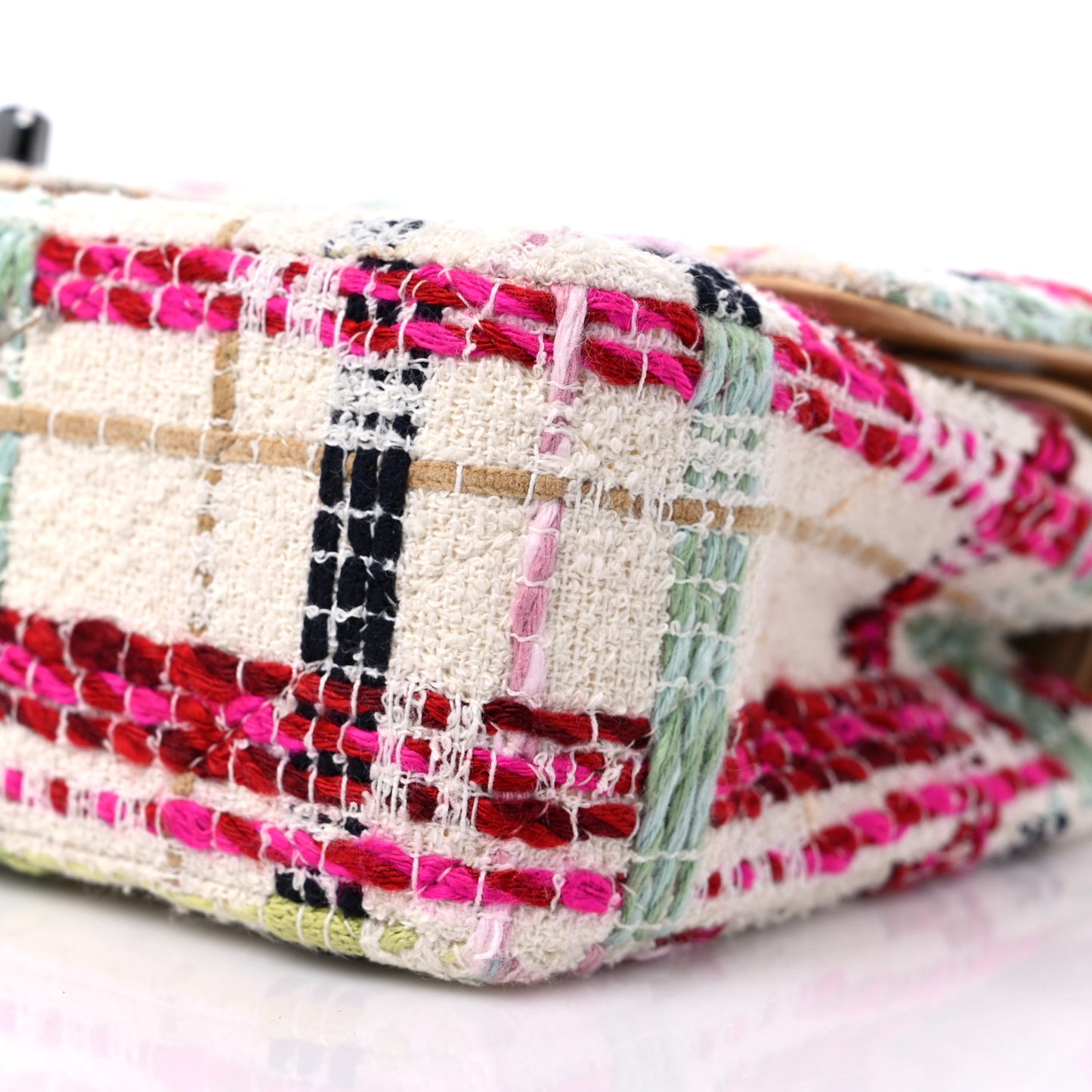 Tweed Quilted Medium Double Flap Beige Pink