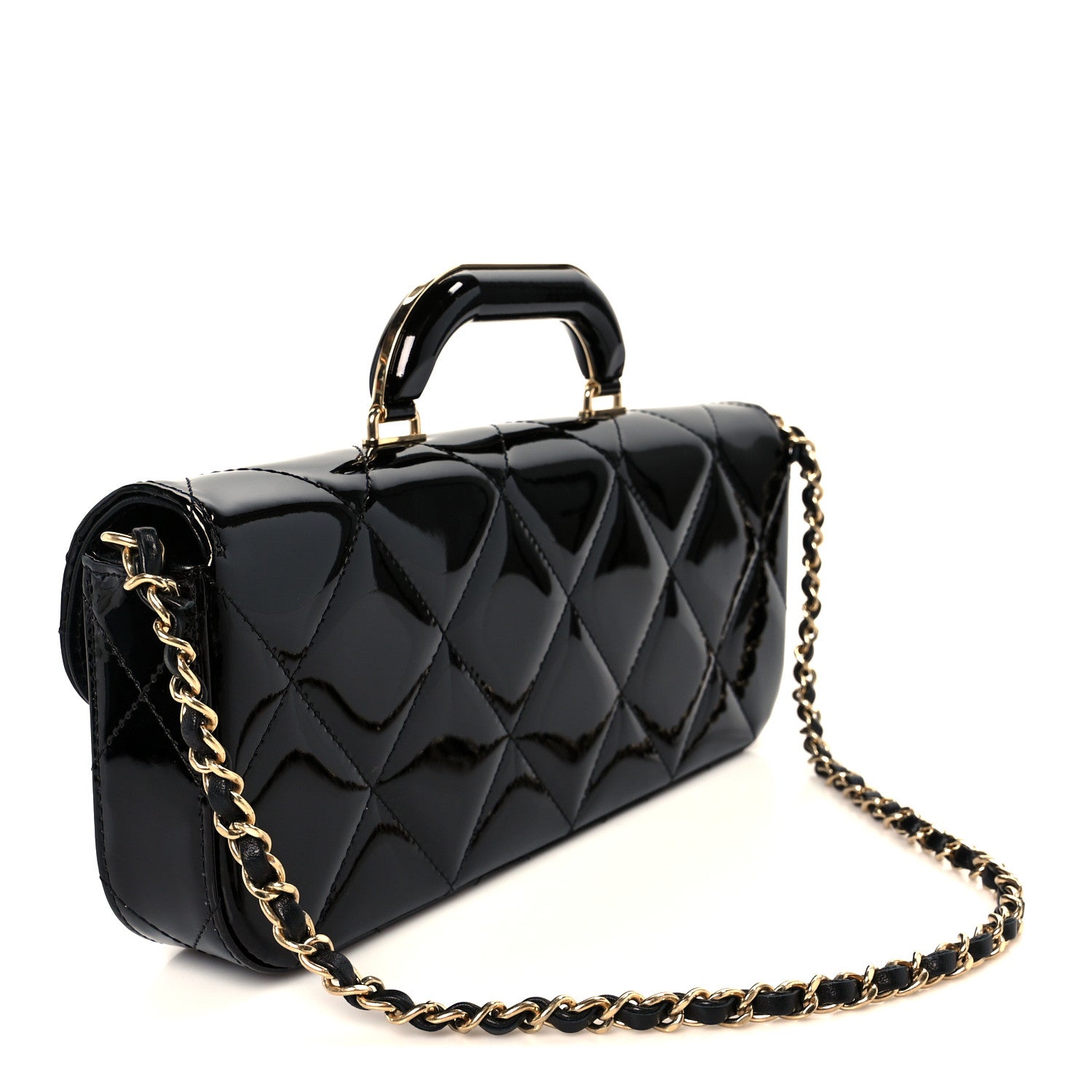 Chanel Metallic Mirror Calfskin Large Top Handle Clutch With Chain