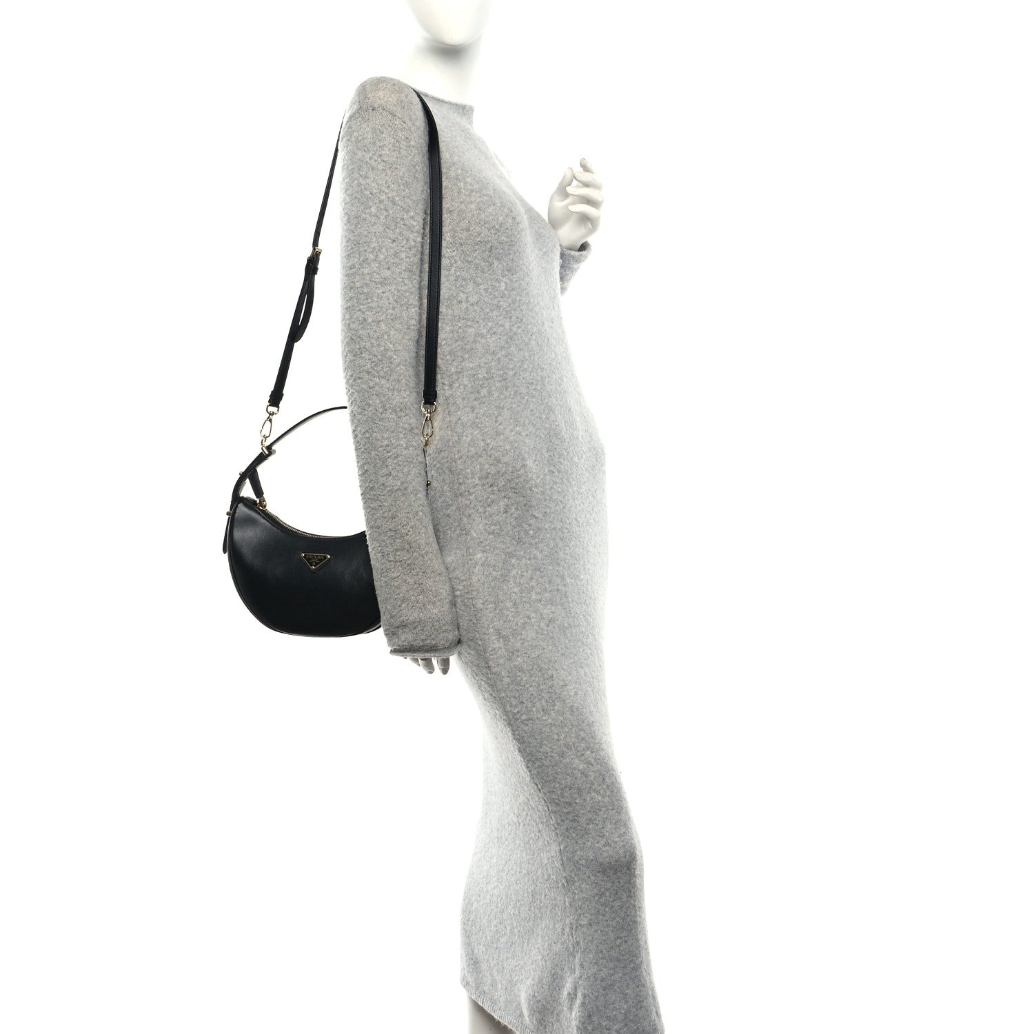 Prada Soft Calfskin Arque Shoulder Bag Black 2 of 9